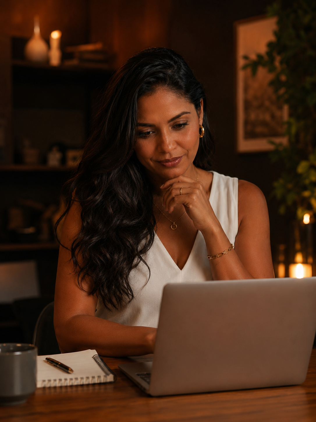 Mulher empreendedora sorrindo com celular na mão