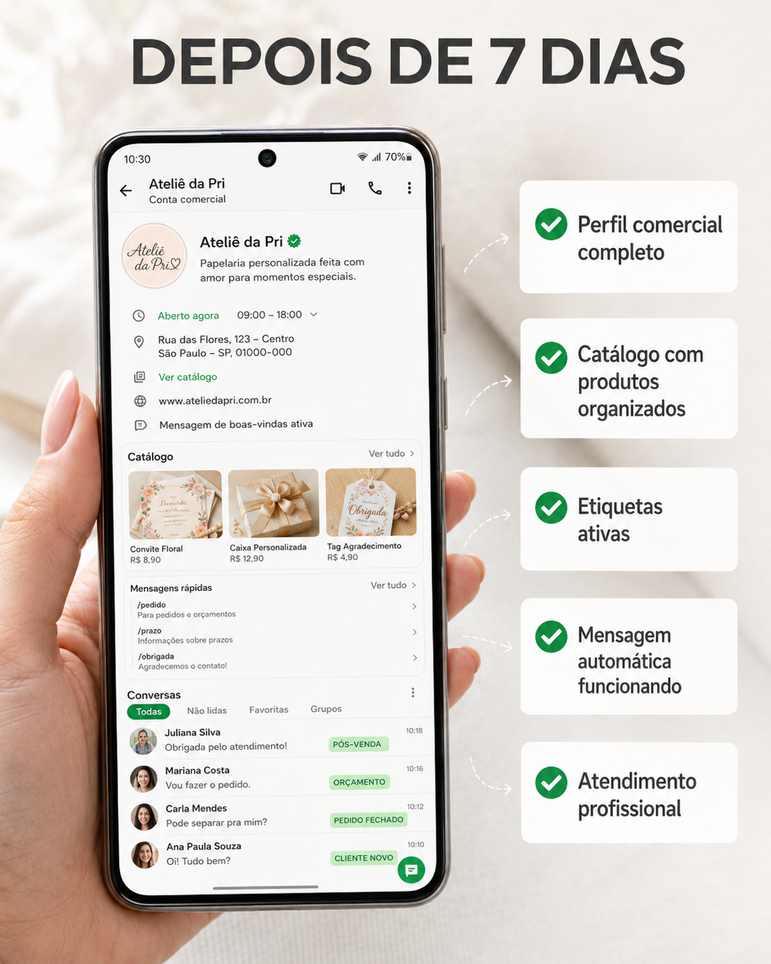 WhatsApp depois de 7 dias — profissional